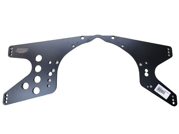 PPM Longhorn Mid Motor Plate - 28 x 12 in - 1/4 in Thick - 1 in Raised - Black - Ford / Chevy