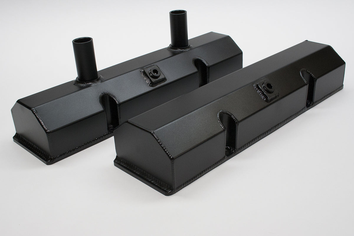 PRW Industries Tall Aluminum Valve Cover - Breather Tubes - Black (Pair)