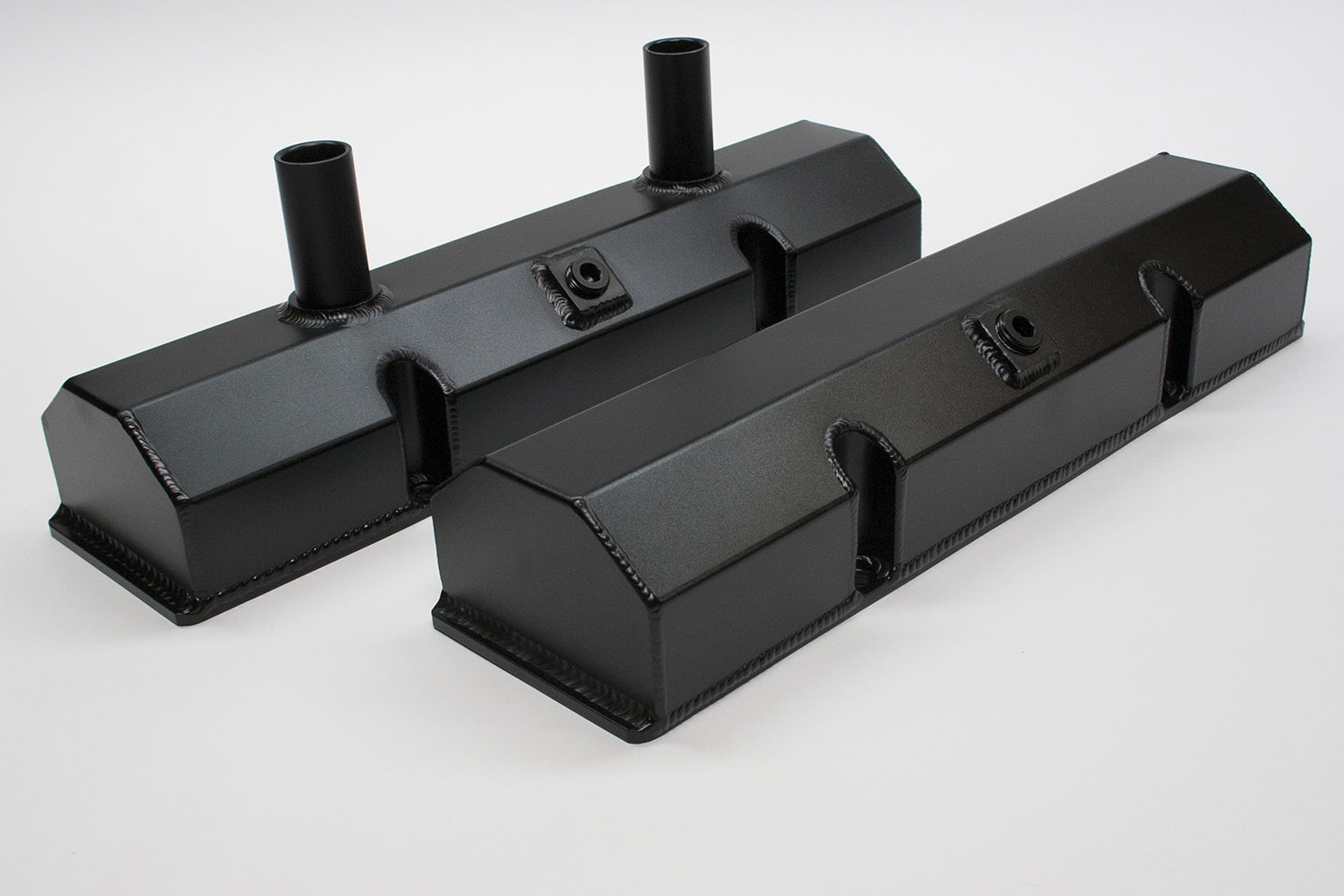 PRW Industries Tall Aluminum Valve Cover - Breather Tubes - Black (Pair)