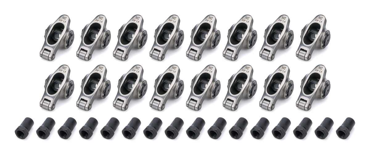 PRW Industries Elite Series Stainless Roller Rocker Arm - 3/8 in Stud Mount - 1.60 Ratio - Small Block Ford / Oldsmobile V8 (Set of 16)