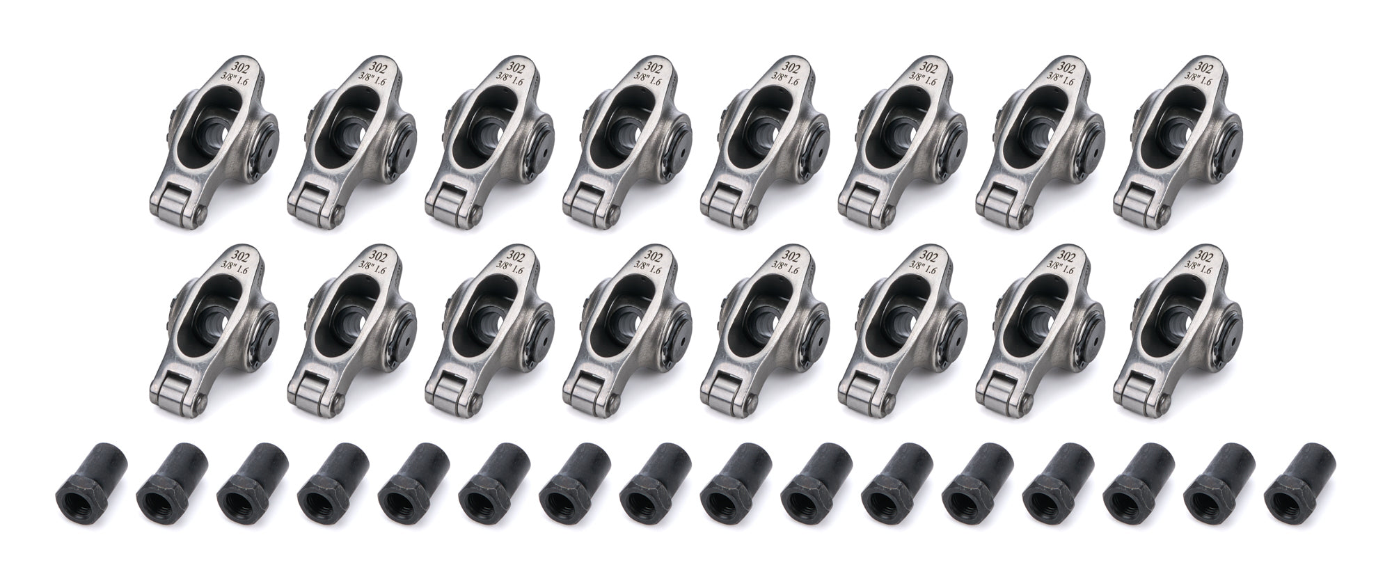 PRW Industries Elite Series Stainless Roller Rocker Arm - 3/8 in Stud Mount - 1.60 Ratio - Small Block Ford / Oldsmobile V8 (Set of 16)