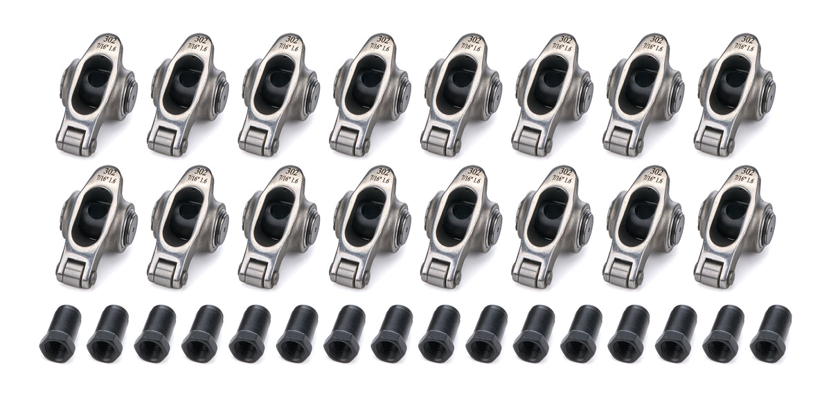 PRW Industries Elite Series Stainless Roller Rocker Arm - 7/16 in Stud Mount - 1.60 Ratio - AMC V8 / Pontiac V8 / Oldsmobile V8 (Set of 16)