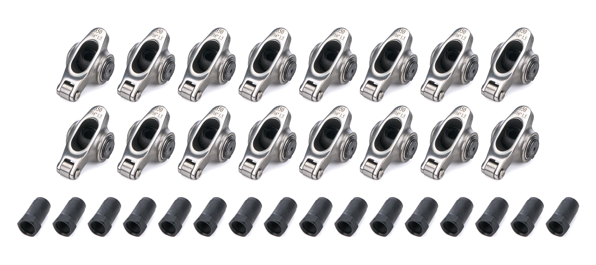 PRW Industries Elite Series Stainless Roller Rocker Arm - 7/16 in Stud Mount - 1.50 Ratio - Small Block Chevy - (Set of 16) - - - 