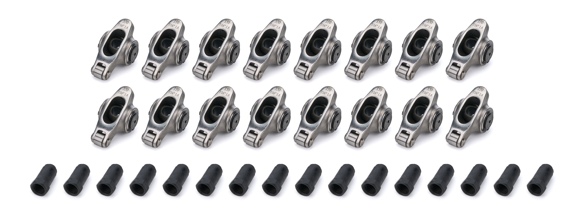 PRW Industries Elite Series Stainless Roller Rocker Arm - 7/16 in Stud Mount - 1.60 Ratio - Small Block Chevy - (Set of 16) - - - 