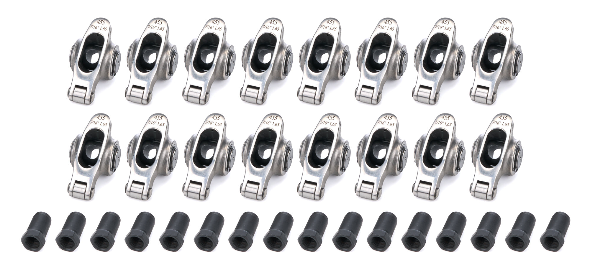 PRW Industries Elite Series Stainless Roller Rocker Arm - 7/16 in Stud Mount - 1.65 Ratio - Pontiac V8 - (Set of 16) - - - 