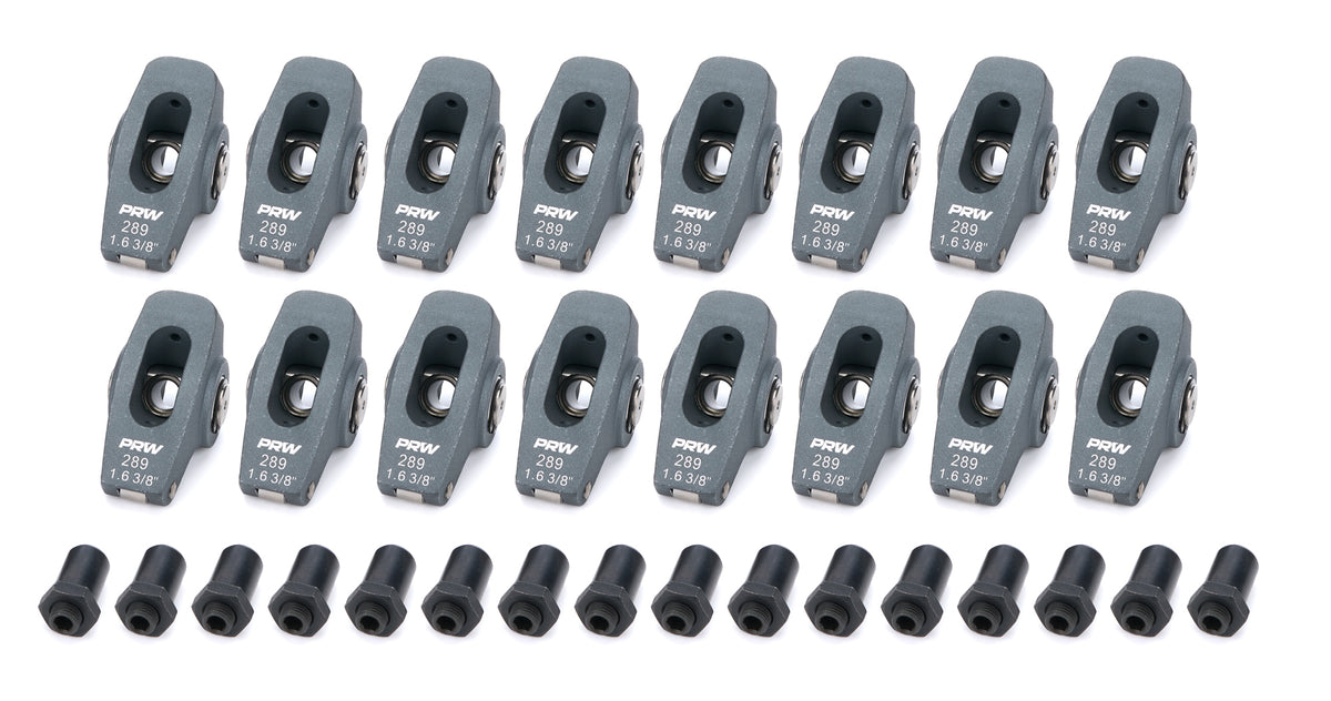 PRW Industries Pro Series Billet Aluminum Roller Rocker Arm - 3/8 in Stud Mount - 1.60 Ratio - Black - Small Block Ford (Set of 16)