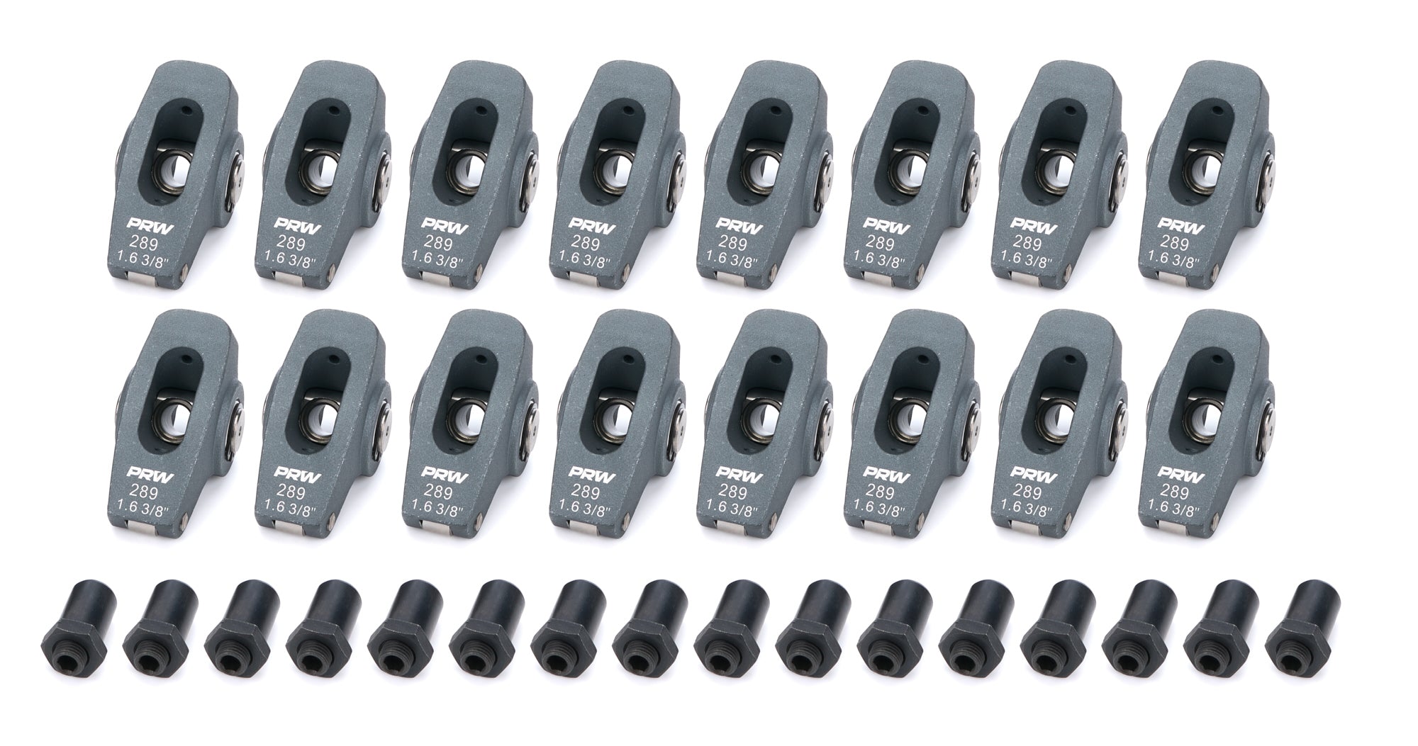 PRW Industries Pro Series Billet Aluminum Roller Rocker Arm - 3/8 in Stud Mount - 1.60 Ratio - Black - Small Block Ford (Set of 16)