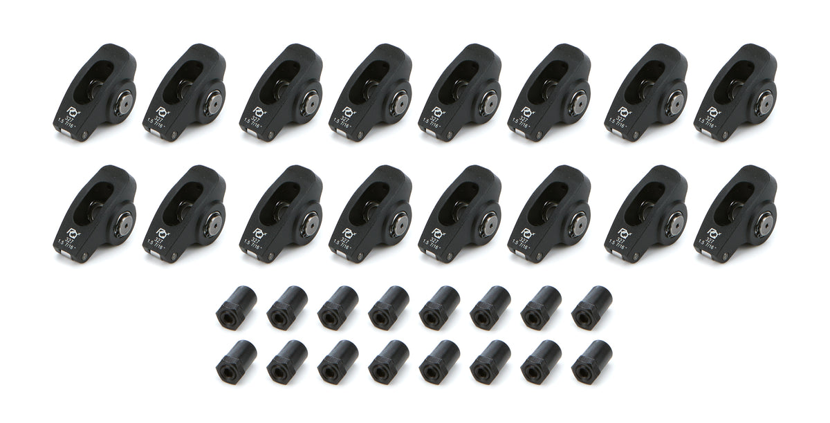 PRW Industries Pro Series Billet Aluminum Roller Rocker Arm - 7/16 in Stud Mount - 1.50 Ratio - Black - Small Block Chevy (Set of 16)