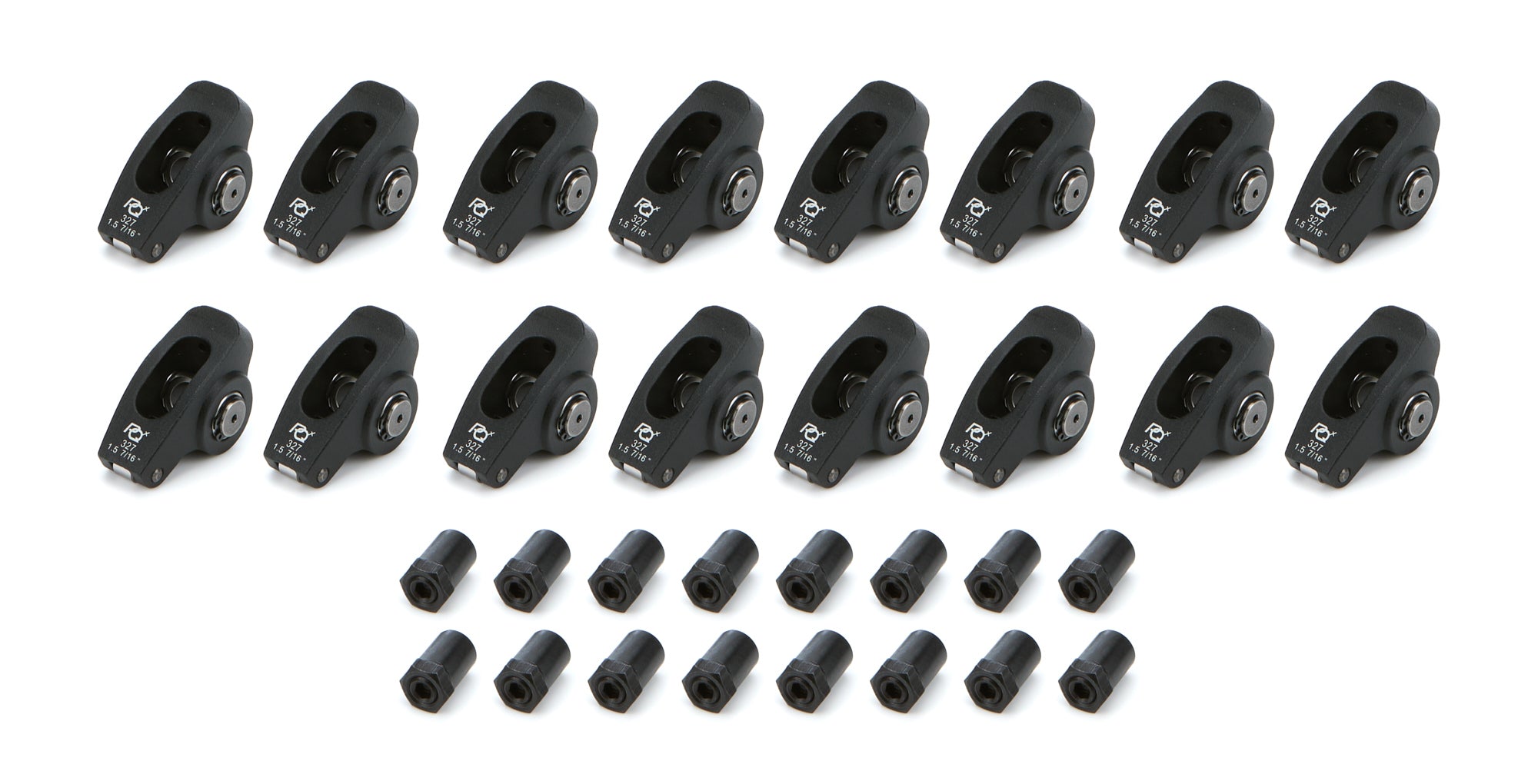 PRW Industries Pro Series Billet Aluminum Roller Rocker Arm - 7/16 in Stud Mount - 1.50 Ratio - Black - Small Block Chevy (Set of 16)