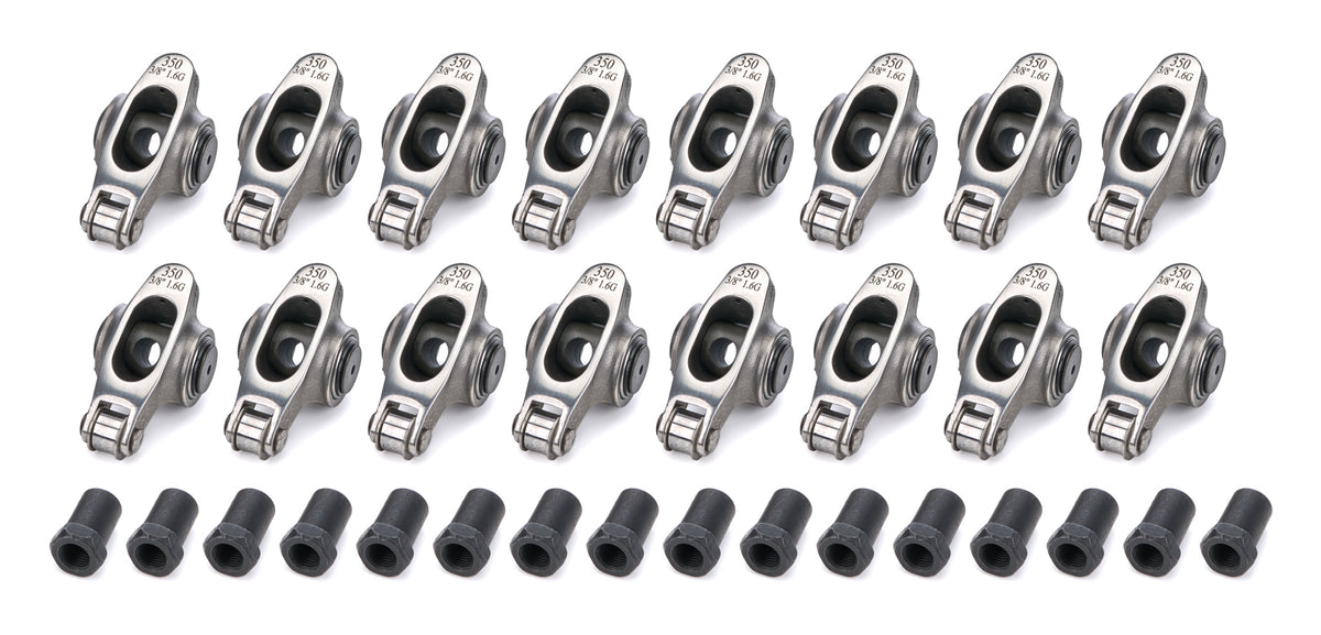 PRW Industries Pro Series Billet Aluminum Roller Rocker Arm - 3/8 in Stud Mount - 1.60 Ratio - Clear - Small Block Chevy (Set of 16)