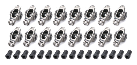 PRW Industries Pro Series Billet Aluminum Roller Rocker Arm - 3/8 in Stud Mount - 1.60 Ratio - Clear - Small Block Chevy (Set of 16)