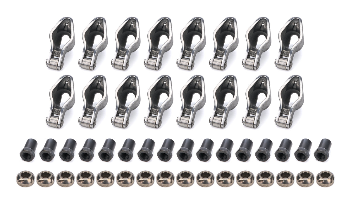 PRW Industries Sportsman Series Roller Rocker Arm - 3/8 in Stud Mount - 1.60 Ratio - Small Block Chevy (Set of 16)