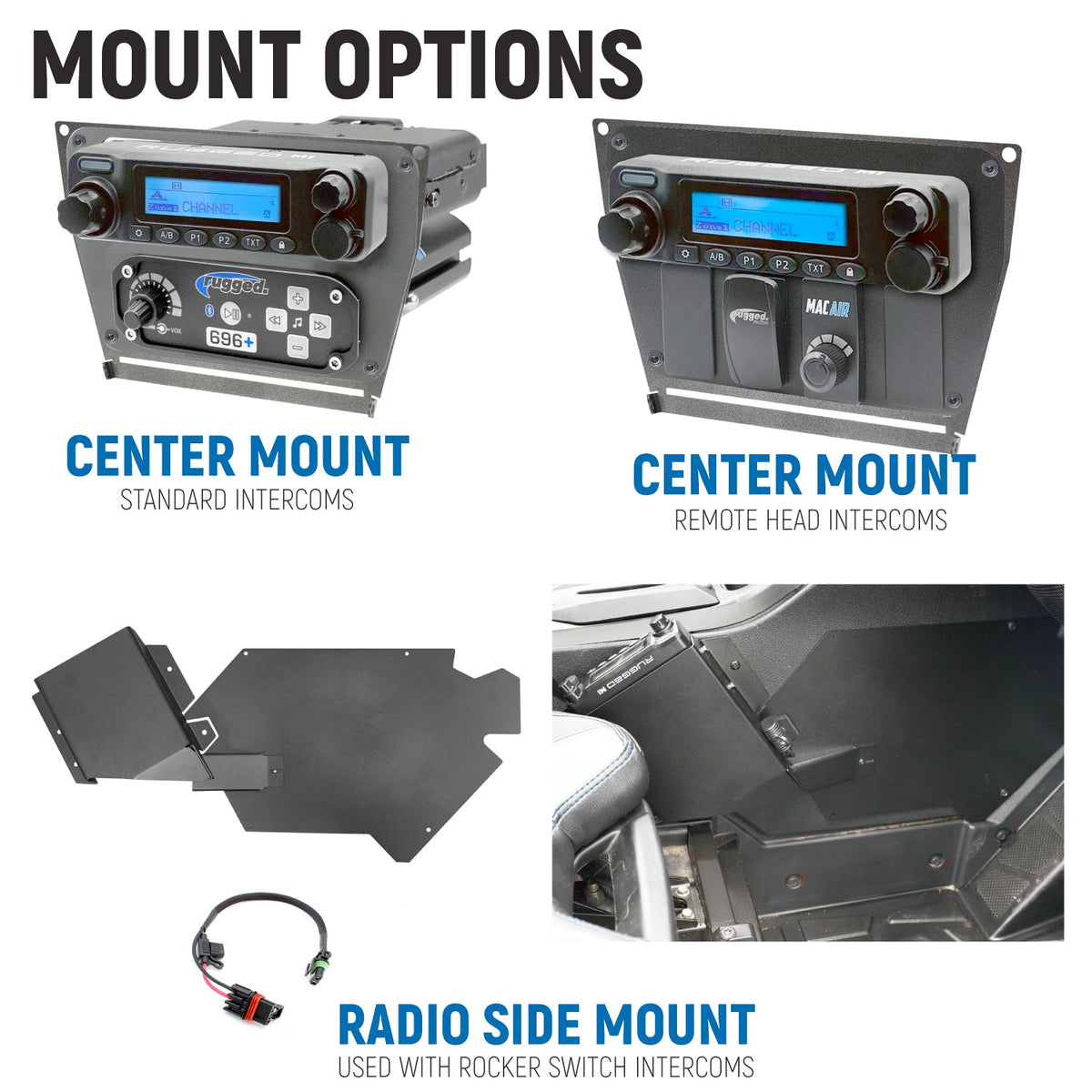 Rugged Radios Polaris RZR Pro XP / Turbo R / Pro R - Complete Communication Kit /w Bluetooth Intercom & 2-Way Radio - 696 PLUS / M1 VHF Business Band / Center Mount PROR-696-M1-HK
