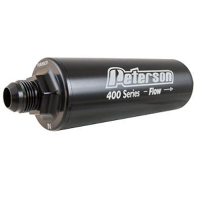 Peterson 400 Series In-Line Oil Filter - 100 Micron - Stainless Element Screen - 16 AN Male Inlet / Onlet - Black