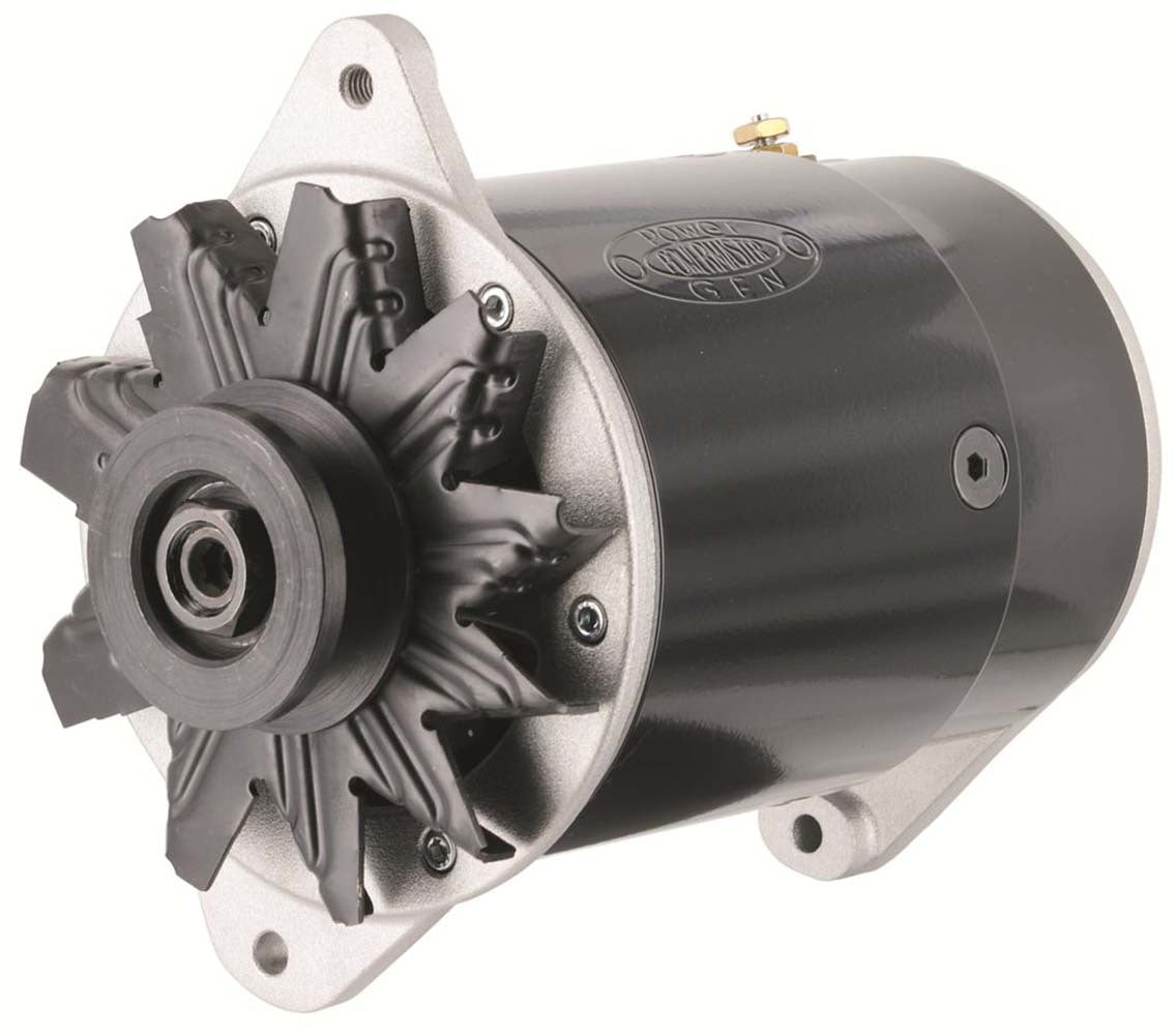 Powermaster PowerGEN GM Alternator - 60 amp - Short - 6V - 1-Wire - V-Belt Pulley - Black