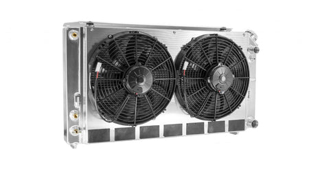 PWR Aluminum Radiator & Fan Kit w/ Oil Cooler- 33.25 in W x 18.75 in H x 7 in D - GM LS-Series - GM A-Body 1968-72