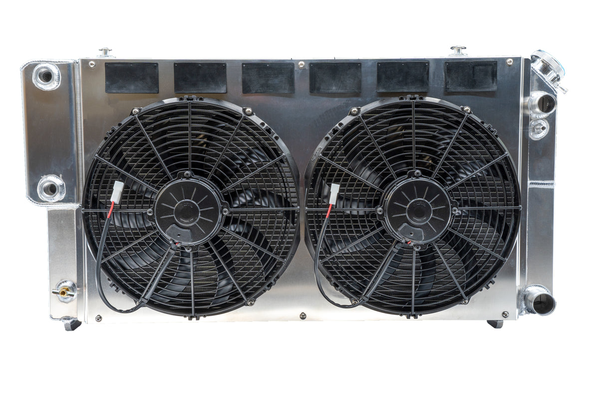 PWR Aluminum Radiator & Fan Kit - 33.25 in W x 18.75 in H x 7 in D - GM LS-Series - GM A-Body 1968-72