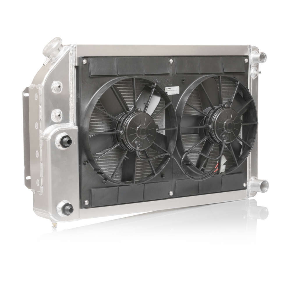 PWR Aluminum Radiator & Fan Module - 30 in W x 18.375 in H x 7.5 in D - PS / Oil Cooler - GM LS-Series - GM F-Body 1967-69