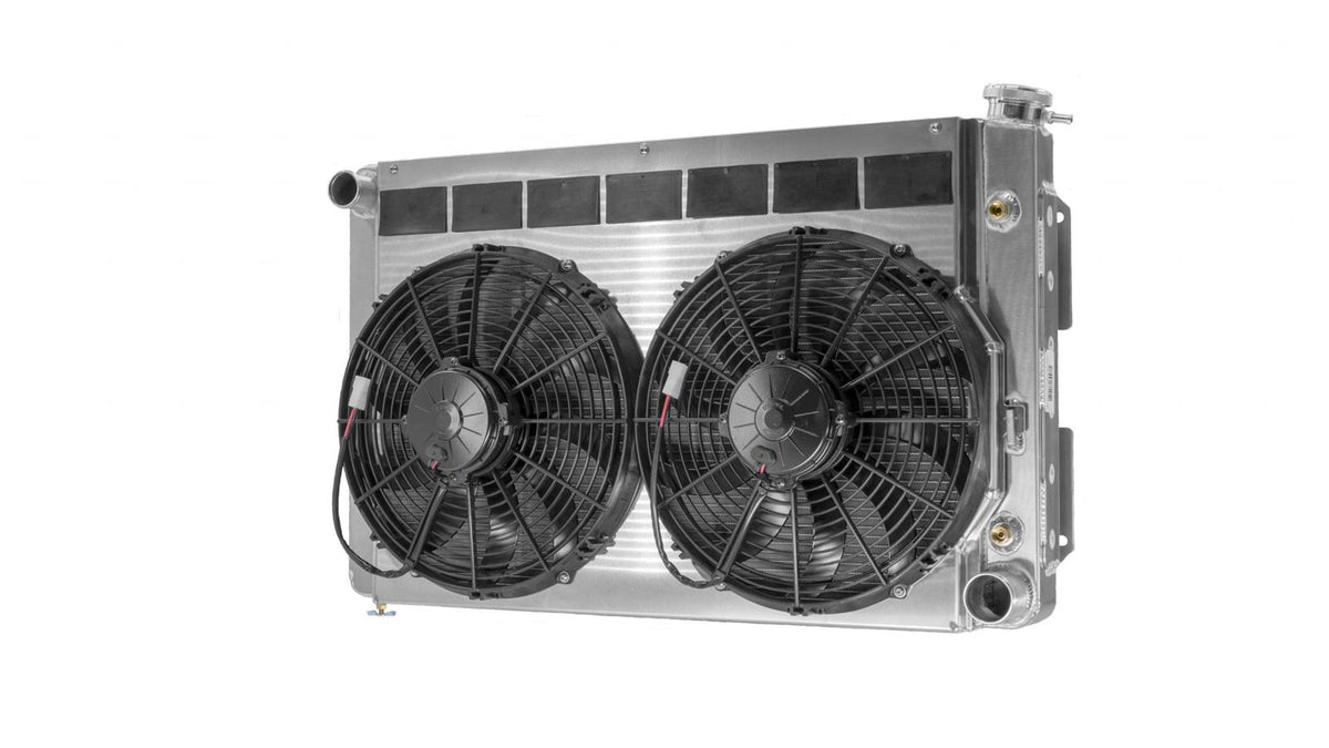 PWR Aluminum Radiator & Fan Kit - Oil Cooler - 30.688 in W x 20.188 in H x 8 in D - Small Block Chevy - GM F-Body 1967-69
