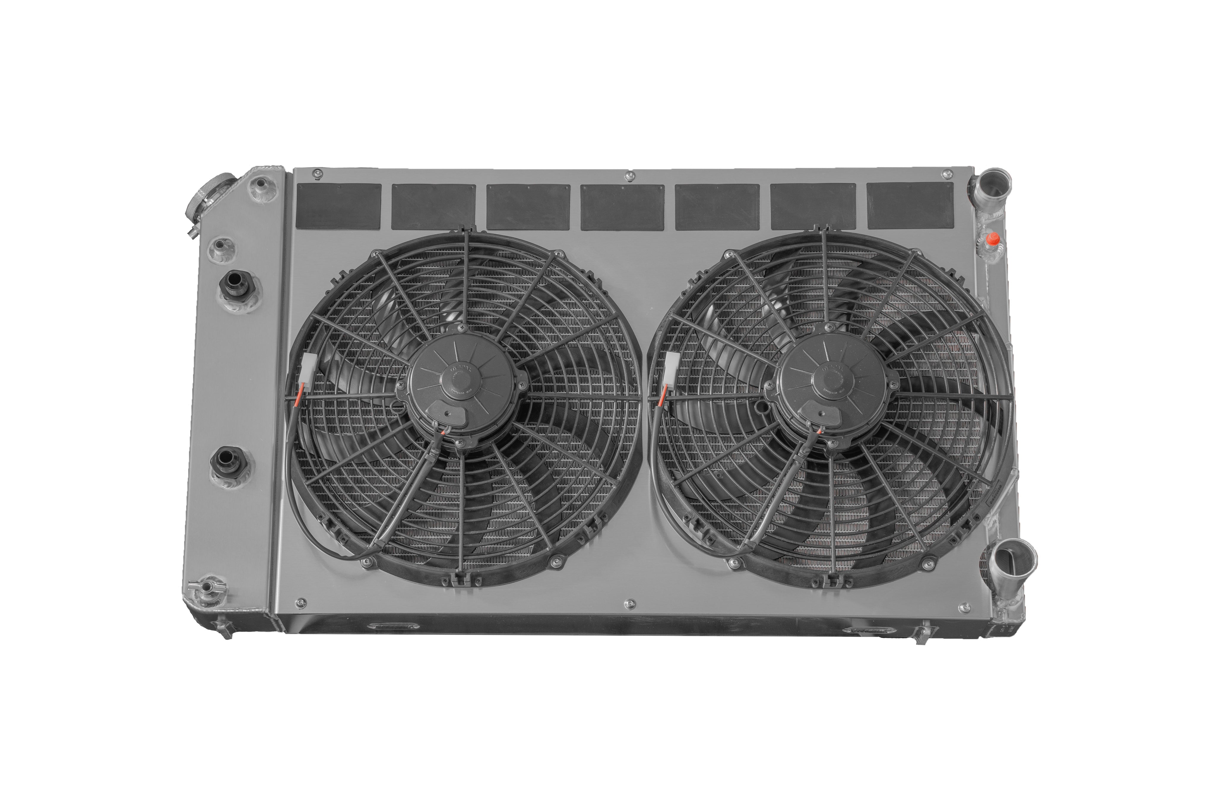 PWR Aluminum Radiator & Fan Module - 30.5 in W x 18.5 in H x 7.5 in D - PS / Oil Cooler - GM LS-Series - GM F-Body 1970-81