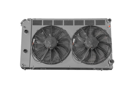 PWR Aluminum Radiator & Fan Module - 30.5 in W x 18.5 in H x 7.5 in D - PS / Oil Cooler - GM LS-Series - GM F-Body 1970-81