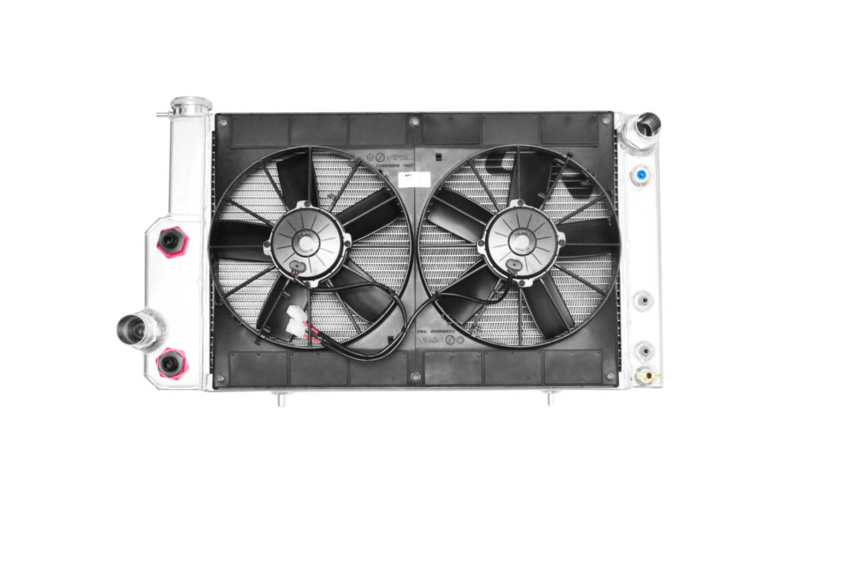PWR Aluminum Radiator & Fan Kit - Engine Oil Cooler - 29.25 in W x 18.375 in H x 7.188 in D - Ford Coyote - Ford Mustang 1967-70