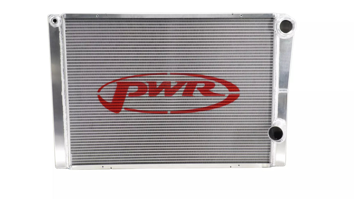 PWR Aluminum Dual Pass Late Model Radiator - 28 in W x 19 in H x 1.75 in D