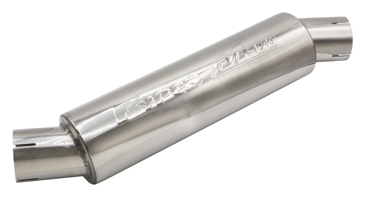 Pypes M-80 Stainless Muffler - 2.5 in Offset Inlet / Outlet - 4 in Diameter - 14 in Long