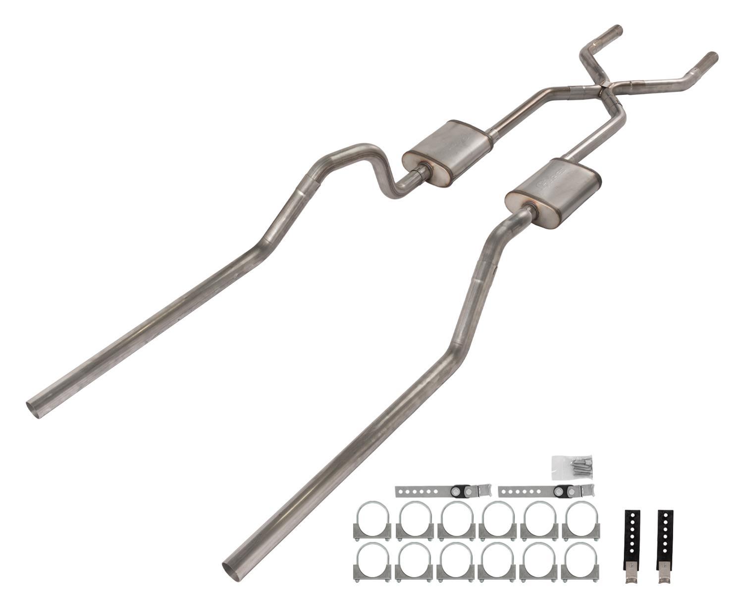 Pypes Street Pro Series Crossmember-Back Stainless Exhaust System - X-Pipe - 2.5 in Diameter - GM B-Body 1965-70