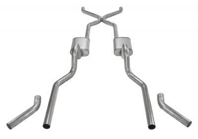 Pypes Crossmember Back Stainless Exhaust System - H-Pipe - 2-1/2 in Diameter - Chevy Fullsize Car 1955-57