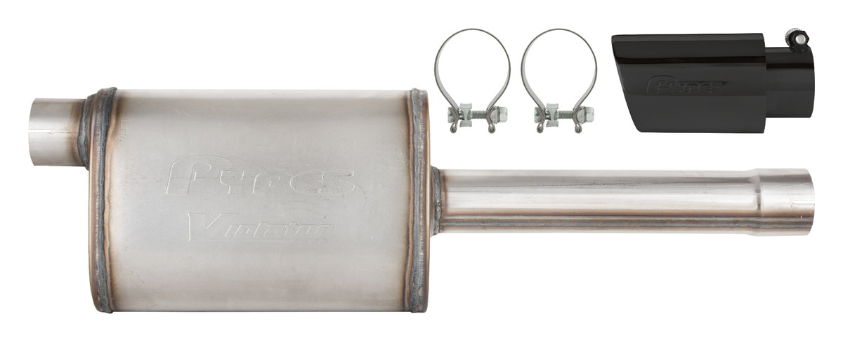 Pypes Violator Stainless Muffler - 2-3/4 in Inlet / Outlet - Stainless Black Tip - GM GenV LT-Series - GM Fullsize Truck 2019-25