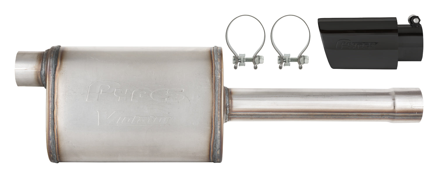 Pypes Violator Stainless Muffler - 2-3/4 in Inlet / Outlet - Stainless Black Tip - GM GenV LT-Series - GM Fullsize Truck 2019-25
