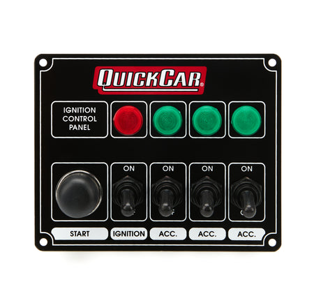 QuickCar Switch Panel - 5.5 x 4.375 in - 4 Toggles / 1 Momentary Button - Indicator Lights - Black