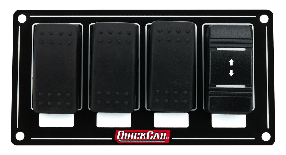 QuickCar Dash Mount Switch Panel - 5.75 x 3 in - 3 Rockers / 1 Momentary Rocker - Lighted - Black