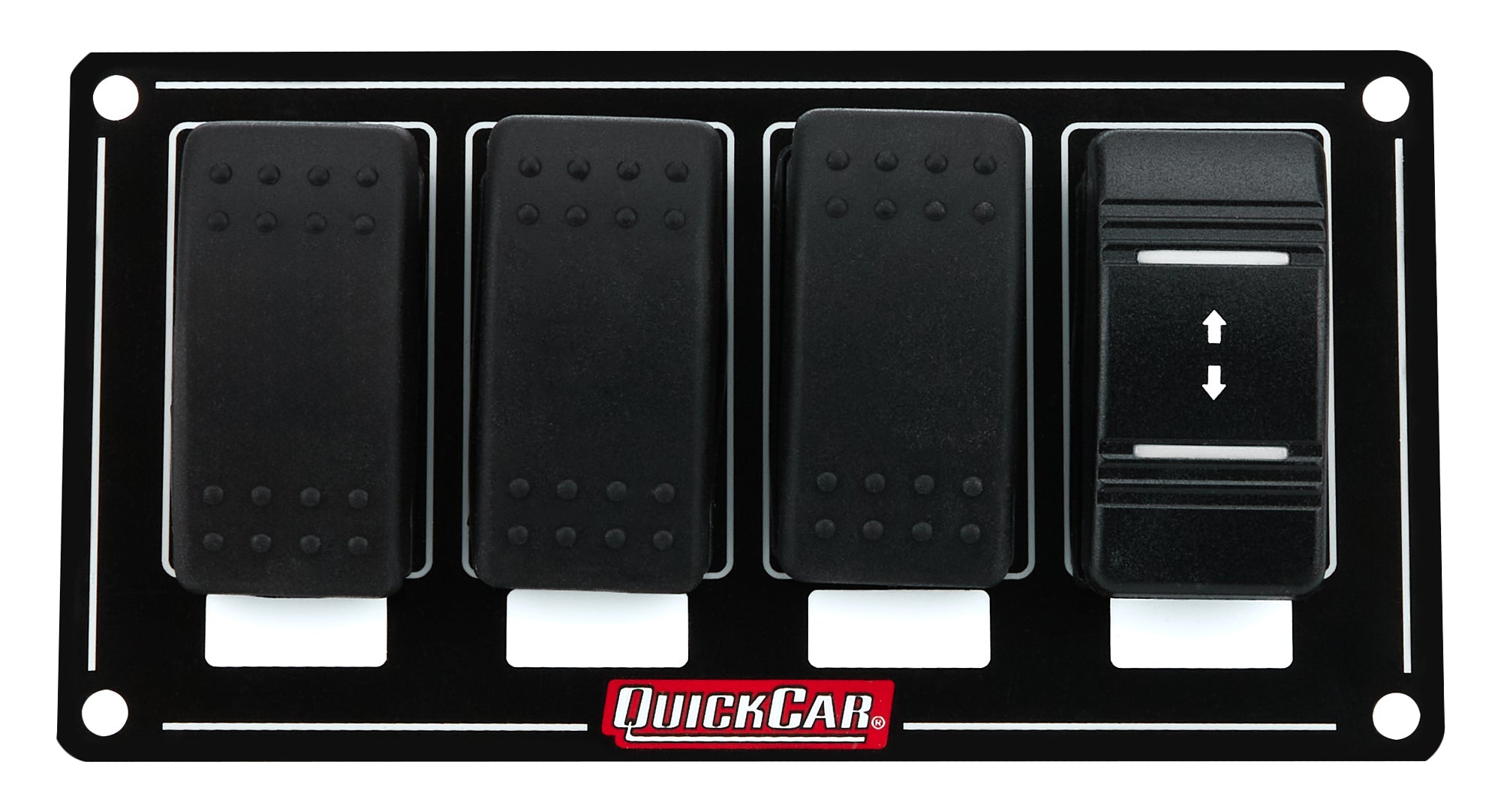 QuickCar Dash Mount Switch Panel - 5.75 x 3 in - 3 Rockers / 1 Momentary Rocker - Lighted - Black