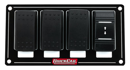 QuickCar Dash Mount Switch Panel - 5.75 x 3 in - 3 Rockers / 1 Momentary Rocker - Lighted - Black