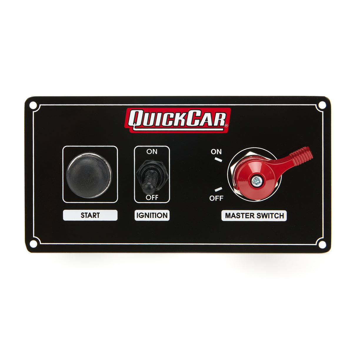 QuickCar Switch Panel - 7 x 3.5 in - 1 Momentary Button / 1 Toggle / 1 Rotary Switch - Black