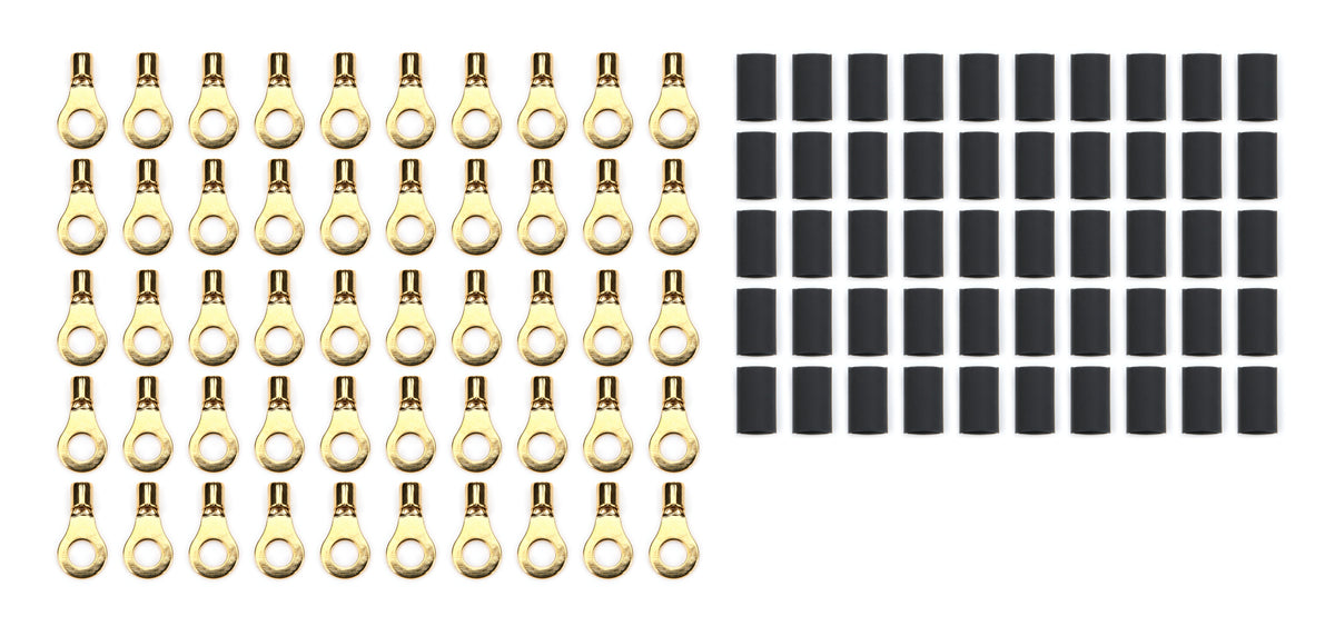 QuickCar Ring Terminal - 1/4 in Hole - 10-12 Gauge Wire - Heat Shrink (Pair)