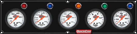 QuickCar Legend Series Gauge Panel Assembly - FP / OP / OT / WT / WP - 2-5/8 in Diameter - Black Panel / White Face - Warning Lights