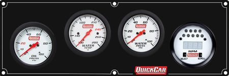QuickCar Extreme Gauge Panel Assembly - OP / WT / WP / Extreme Digital Tach - 2-5/8 in Diameter - Black Panel / White Face - Warning Lights