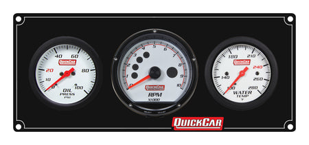 QuickCar Extreme Gauge Panel Assembly - OP / WT / Multi-Recall Tach - 2-5/8 in Diameter - Black Panel / White Face