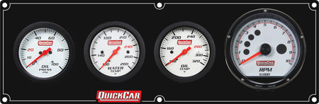 QuickCar Extreme Gauge Panel Assembly - OP / OT / WT / Extreme Digital Tach - 2-5/8 in Diameter - Black Panel / White Face - Warning Lights