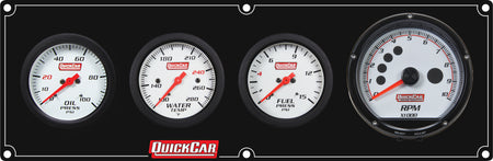 QuickCar Extreme Gauge Panel Assembly - FP / OP / WT / Extreme Digital Tach - 2-5/8 in Diameter - Black Panel / White Face - Warning Lights