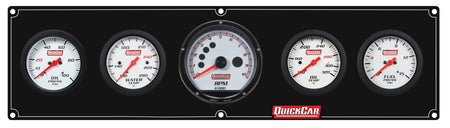 QuickCar Extreme Gauge Panel Assembly - FP / OP / OT / WT / Multi-Recall Tach - 2-5/8 in Diameter - Black Panel / White Face - Warning Lights