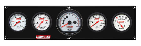 QuickCar Extreme Gauge Panel Assembly - OP / OT / WT / Volt / Multi-Recall Tach - 2-5/8 in Diameter - Black Panel / White Face - Warning Lights