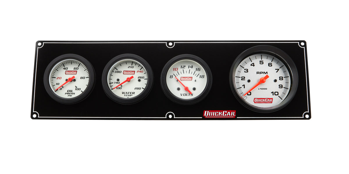 QuickCar Extreme Gauge Panel w/ 3-3/8 in Tach & Warning Light - 2-5/8 in Diameter - White Face 61-77473
