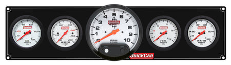 QuickCar Extreme Gauge Panel Assembly - FP / OP / WT / WP / 5 in Tach - 2-5/8 in Diameter - Black Panel / White Face - Warning Lights
