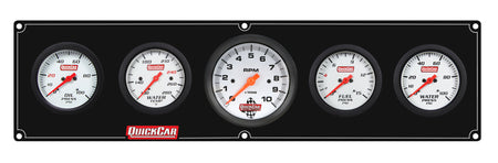 QuickCar Extreme Gauge Panel Assembly - FP / OP / WT / WP / 3-3/8 in Tach - 2-5/8 in Diameter - Black Panel / White Face - Warning Lights