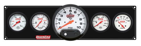 QuickCar Extreme Gauge Panel Assembly - OP / OT / WT / Volt / 5 in Tach - 2-5/8 in Diameter - Black Panel / White Face - Warning Lights