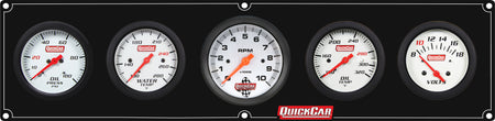 QuickCar Extreme Gauge Panel Assembly - OP / OT / WT / Volt / 3-3/8 in Tach - 2-5/8 in Diameter - Black Panel / White Face - Warning Lights